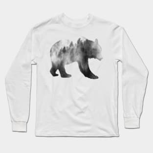 Dramabite Bear Double Exposure Minimalist Surreal Wildlife Animal Long Sleeve T-Shirt